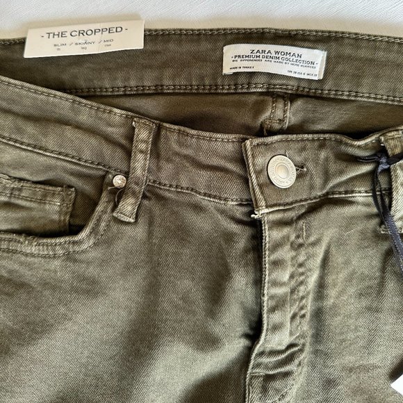 Zara "The Cropped" Pant in Army Green Size 38 NWT - Picture 14 of 16